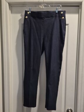Rafaella Navy Slim Ankle Jeans with Gold Button Accents